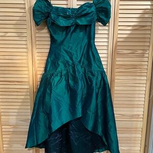 Chic Teal Off-Shoulder High Low Dress